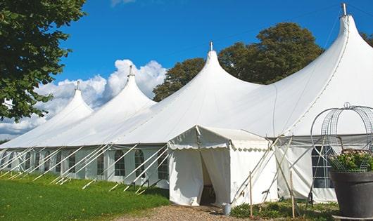 a line of sleek and modern portable restrooms ready for use at an upscale corporate event in Mattapan, MA